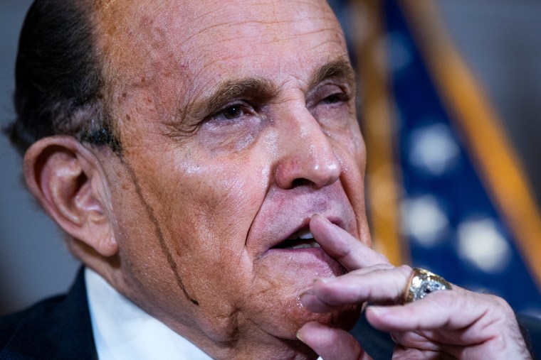 Rudy Giuliani at a news conference at the Republican National Committee on lawsuits regarding the outcome of the 2020 presidential election in 2020. 