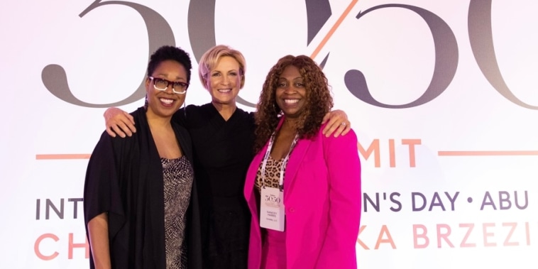 Know Your Value founder and "Morning Joe" co-host, Mika Brzezinski, center, with Vontelle founders Nancey Harris, right, and Tracy Green, left, at the 30/50 Summit in Abu Dhabi in March.